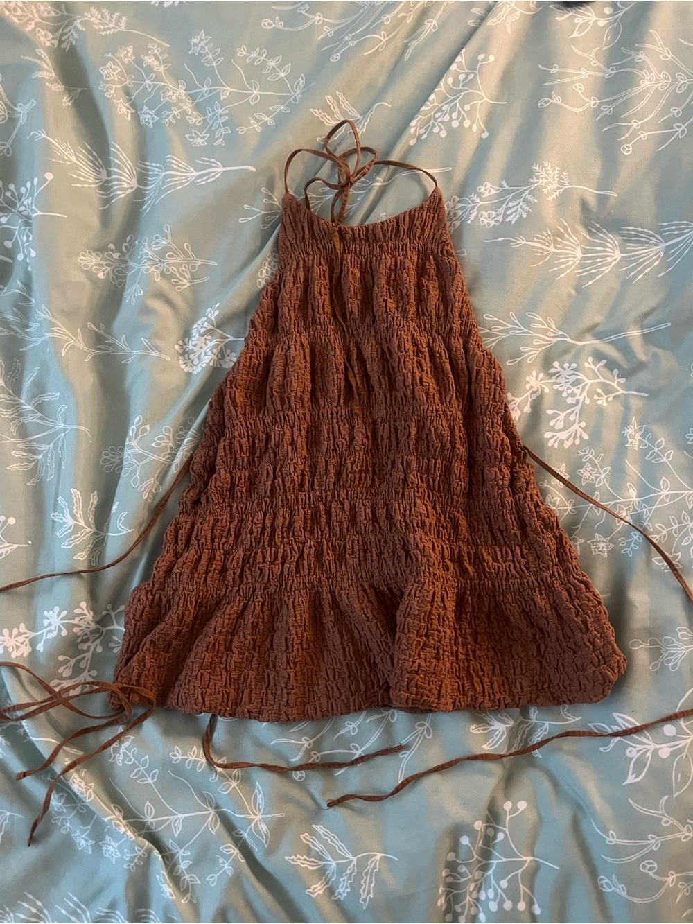 Zara Brown Smocked Halter top